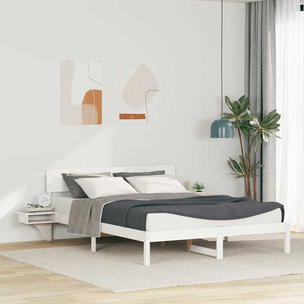 Bettrahmen mit Kopfteil Weiß 160 x 200 cm Massives Kiefernholz