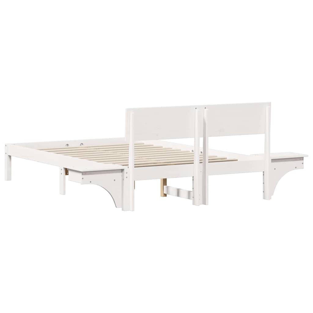 Bettrahmen mit Kopfteil Weiß 140 x 190 cm Massives Kiefernholz
