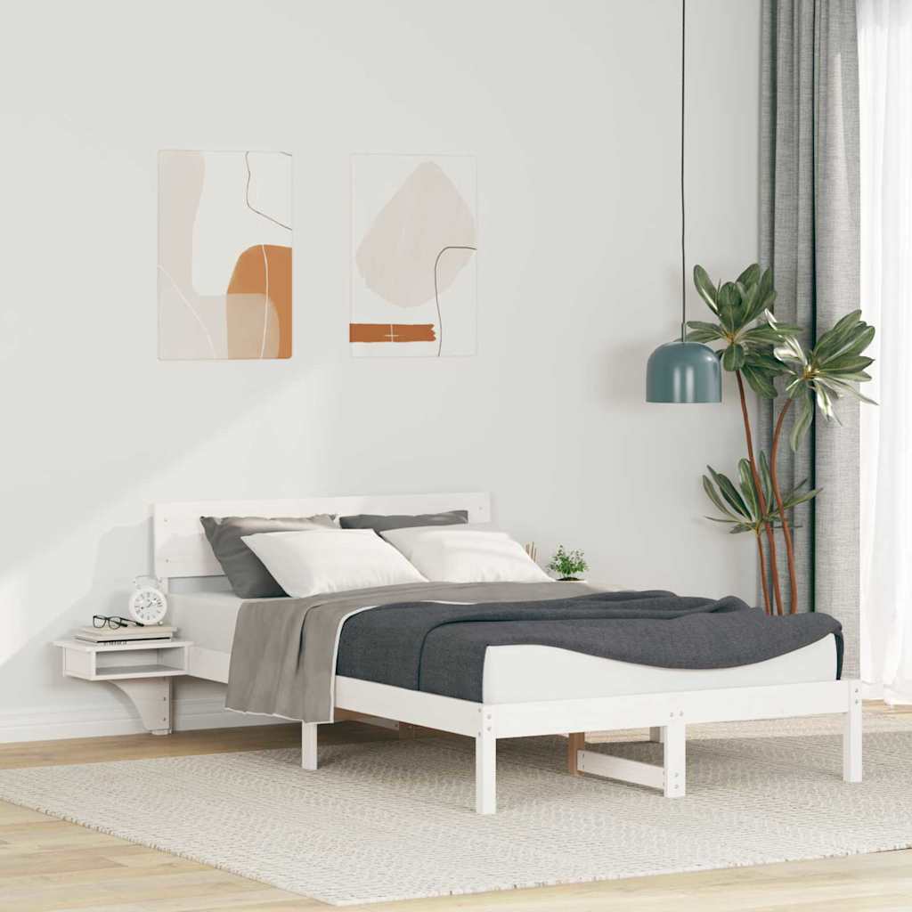 Bettrahmen mit Kopfteil Weiß 135 x 190 cm Massives Kiefernholz