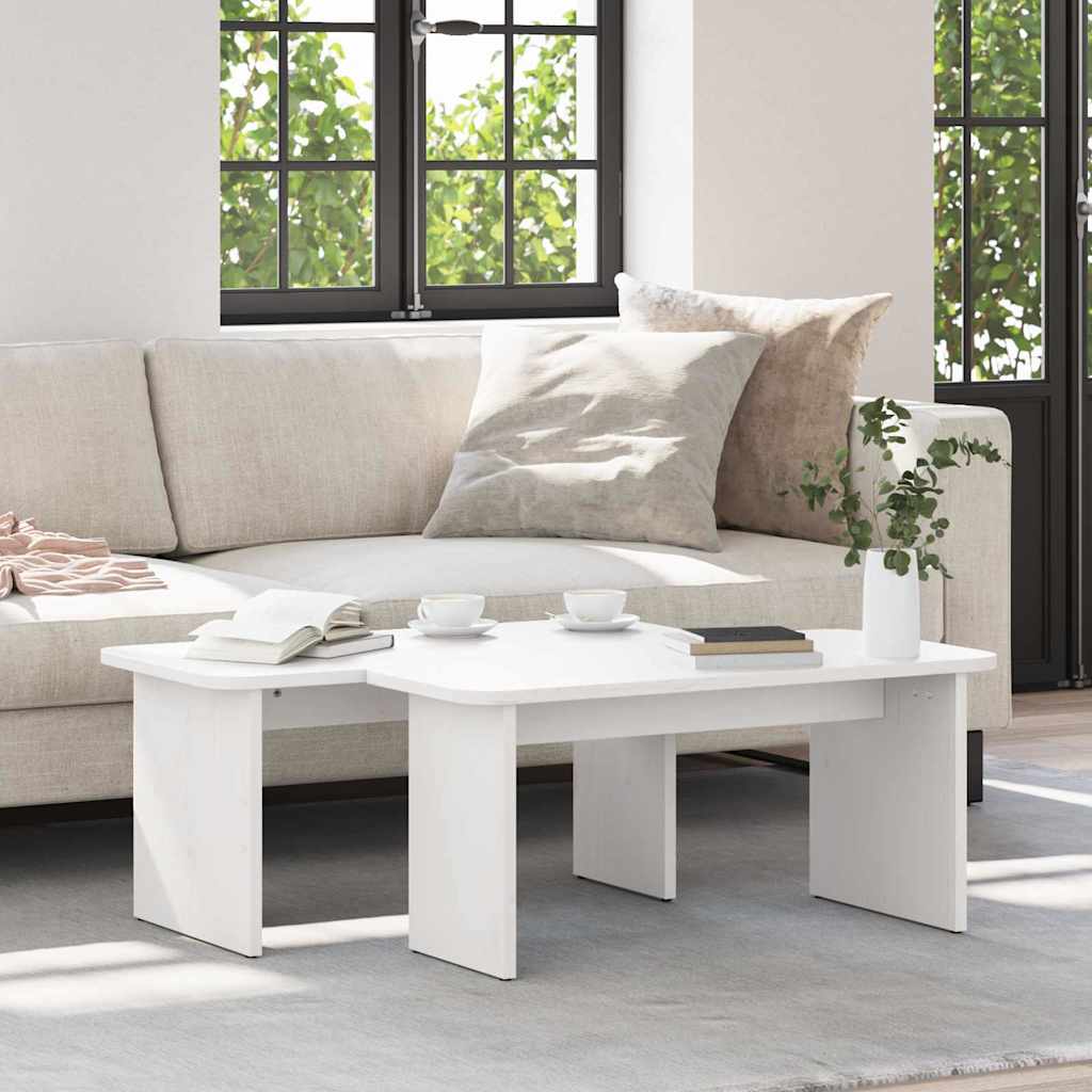 Couchtisch 2 pcs Weiß Massivholz Kiefer