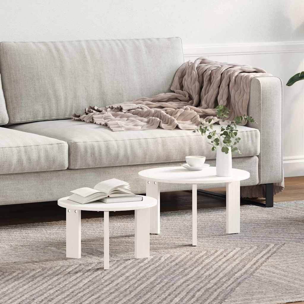 Couchtisch 2 pcs Weiß Massivholz Kiefer