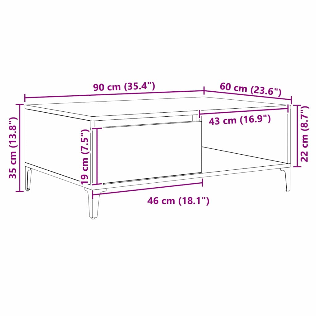 Couchtisch Artisan-Eiche 90 x 60 x 35 cm Holzwerkstoff