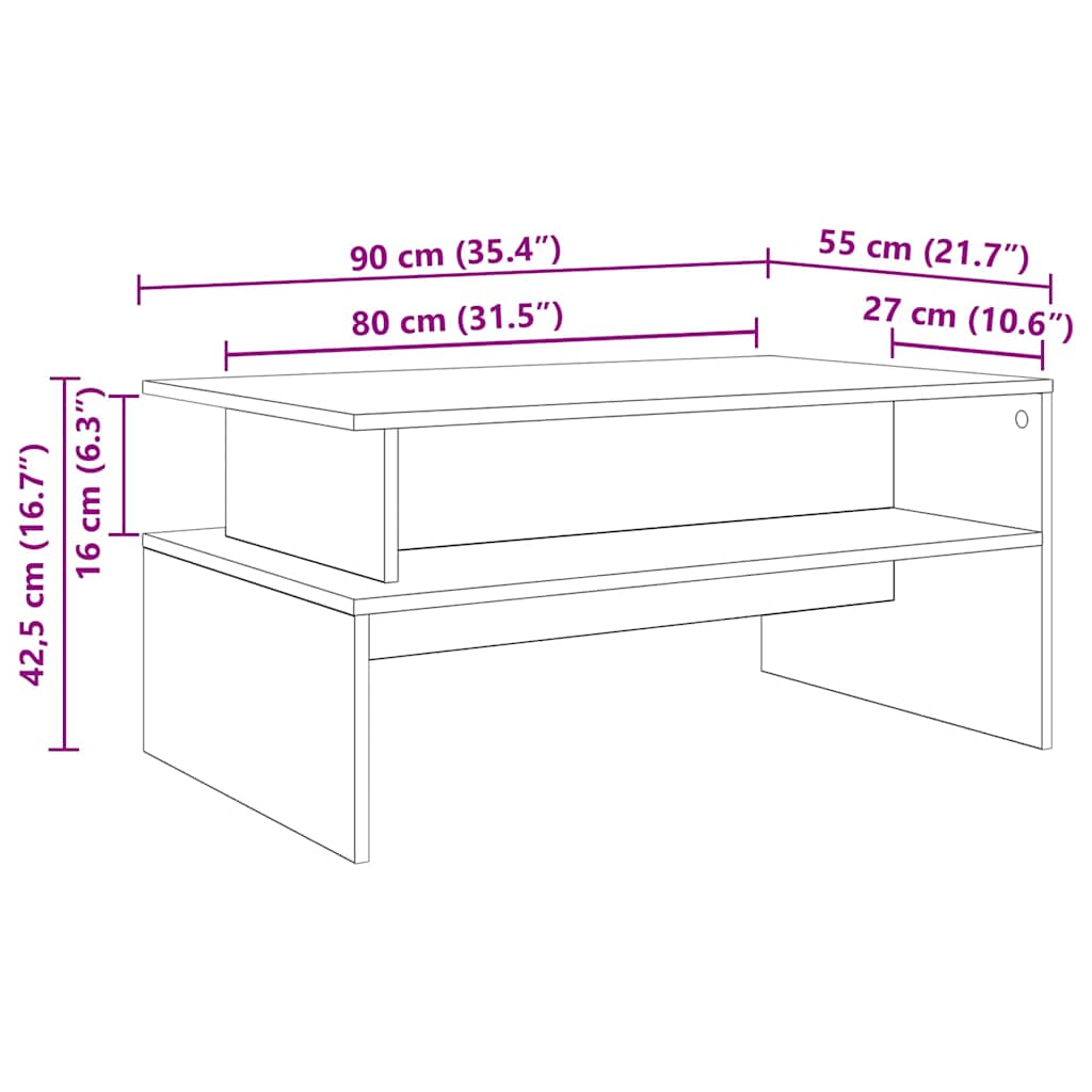 Couchtisch Artisan-Eiche 90 x 55 x 42,5 cm Holzwerkstoff