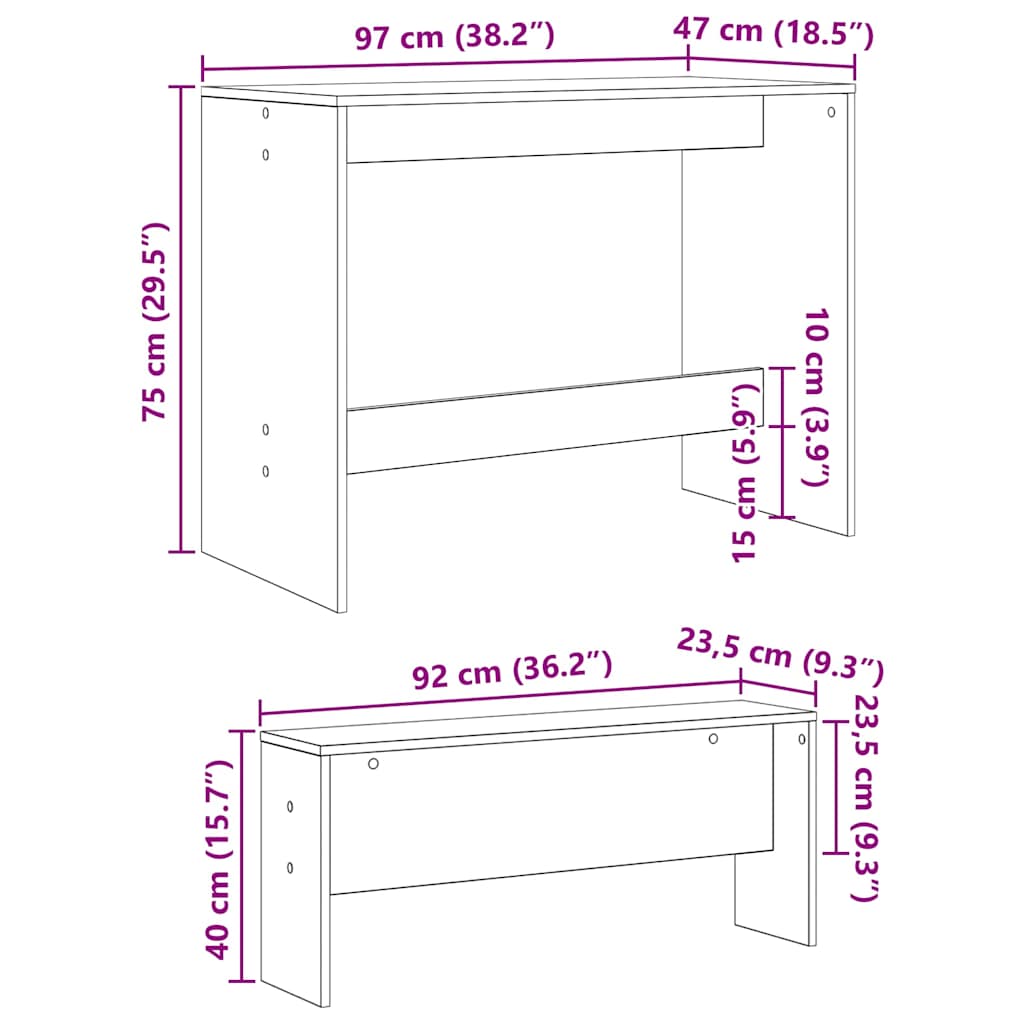 Essgruppe 2 pcs Schwarz Eichen-Optik Holzwerkstoff