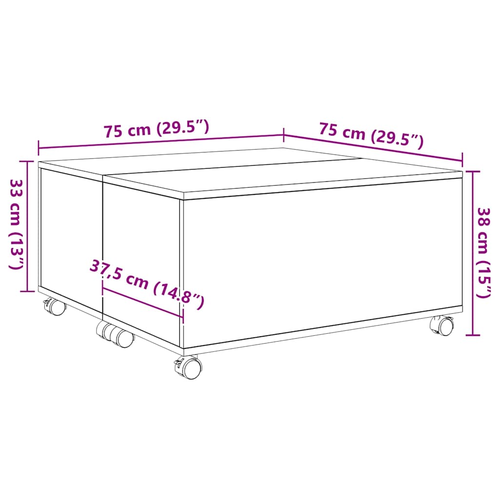 Couchtisch Schwarz Eichen-Optik 75 x 75 x 38 cm Holzwerkstoff