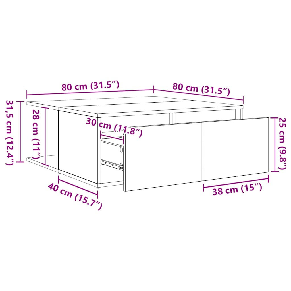 Couchtisch Schwarz Eichen-Optik 80 x 80 x 31 cm Holzwerkstoff