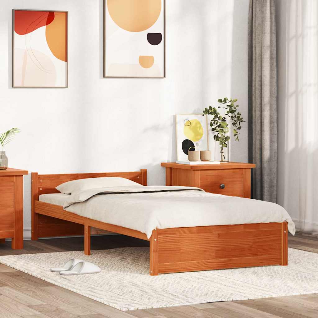 Bettrahmen Wachsbraun 195,5 x 95,5 x 51 cm Massives Kiefernholz