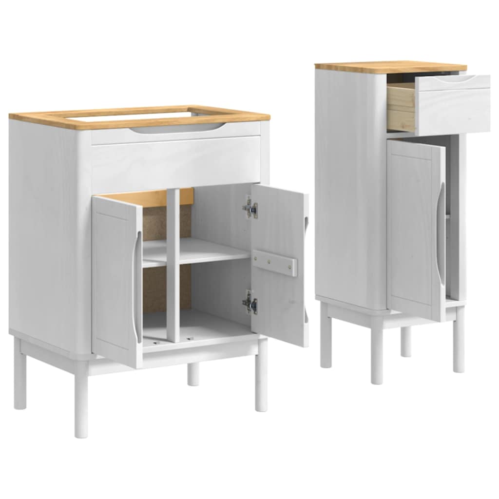 Badezimmermöbel-Set mit Tür FLORO 2 pcs Weiß Massivholz Kiefer