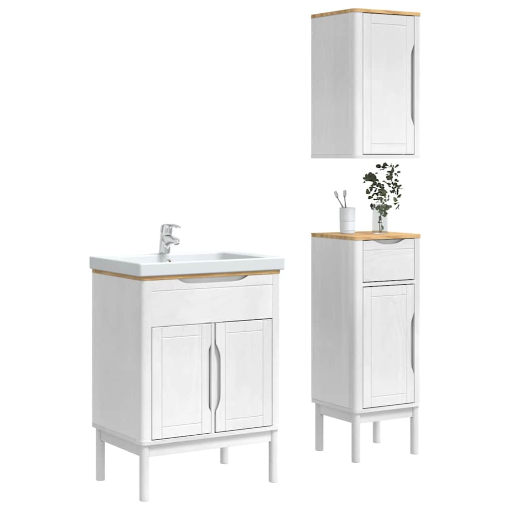 Badezimmermöbel-Set mit Tür FLORO 3 pcs Weiß Massivholz Kiefer