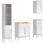 Badezimmermöbel-Set mit Tür FLORO 4 pcs Weiß Massivholz Kiefer