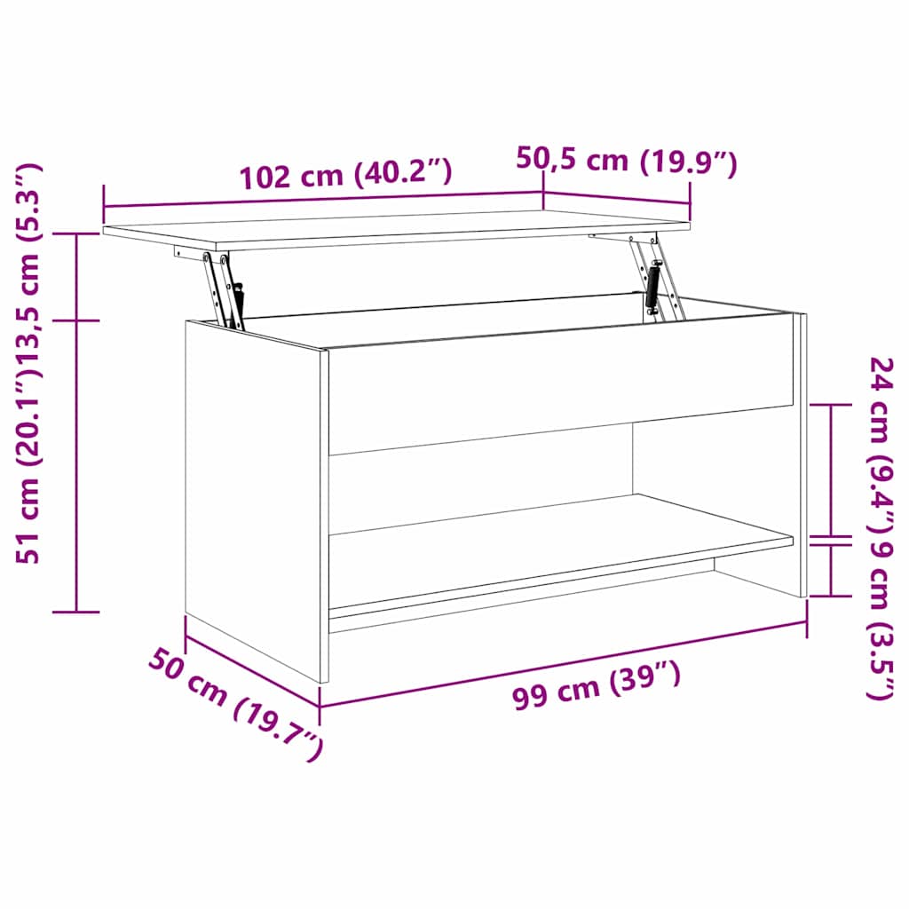 Couchtisch Schwarz Eichen-Optik 80 x 50,5 x 41,5 cm