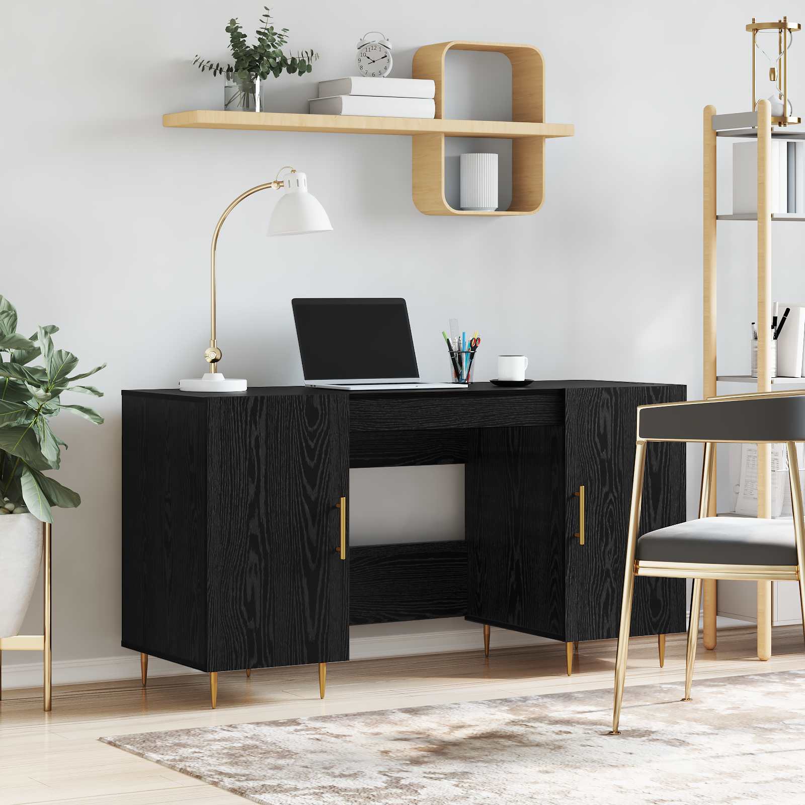 Schreibtisch mit Regal Schwarz Eichen-Optik 140 x 50 x 75 cm