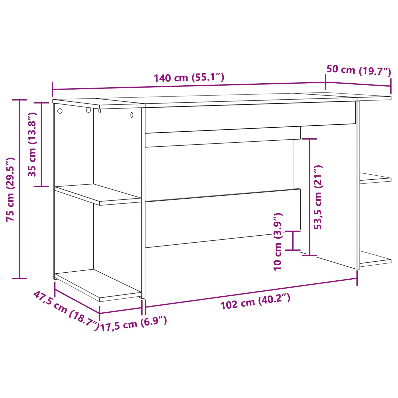 Schreibtisch Artisan-Eiche 140 x 50 x 75 cm Holzwerkstoff