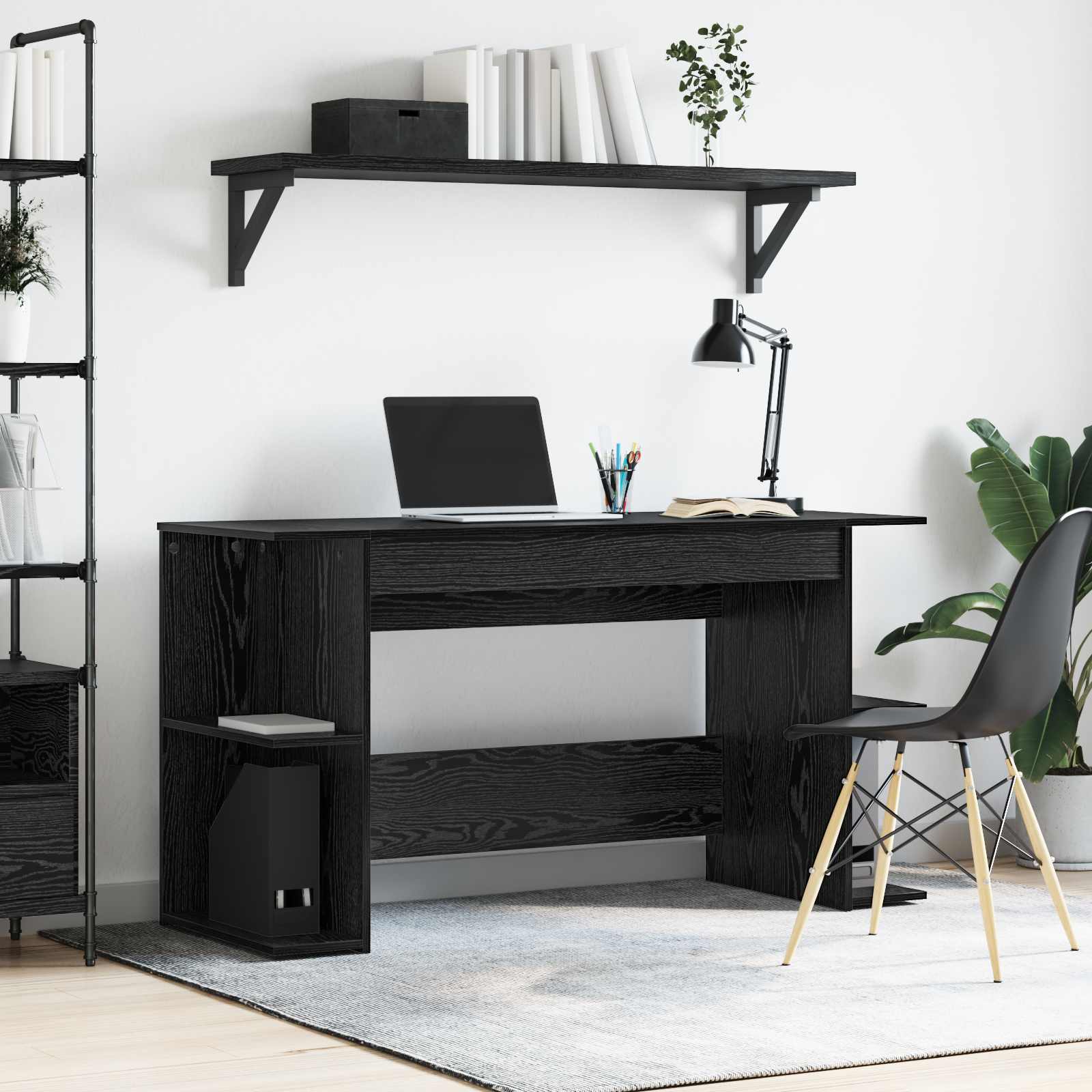 Schreibtisch mit Regal Schwarz Eichen-Optik 140 x 50 x 75 cm