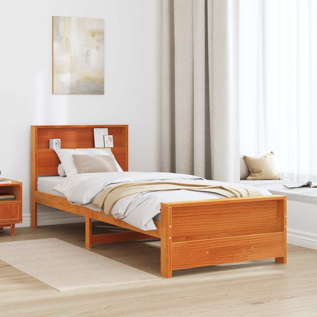 Bettrahmen mit Kopfteil Wachsbraun 90 x 200 cm Holzwerkstoff