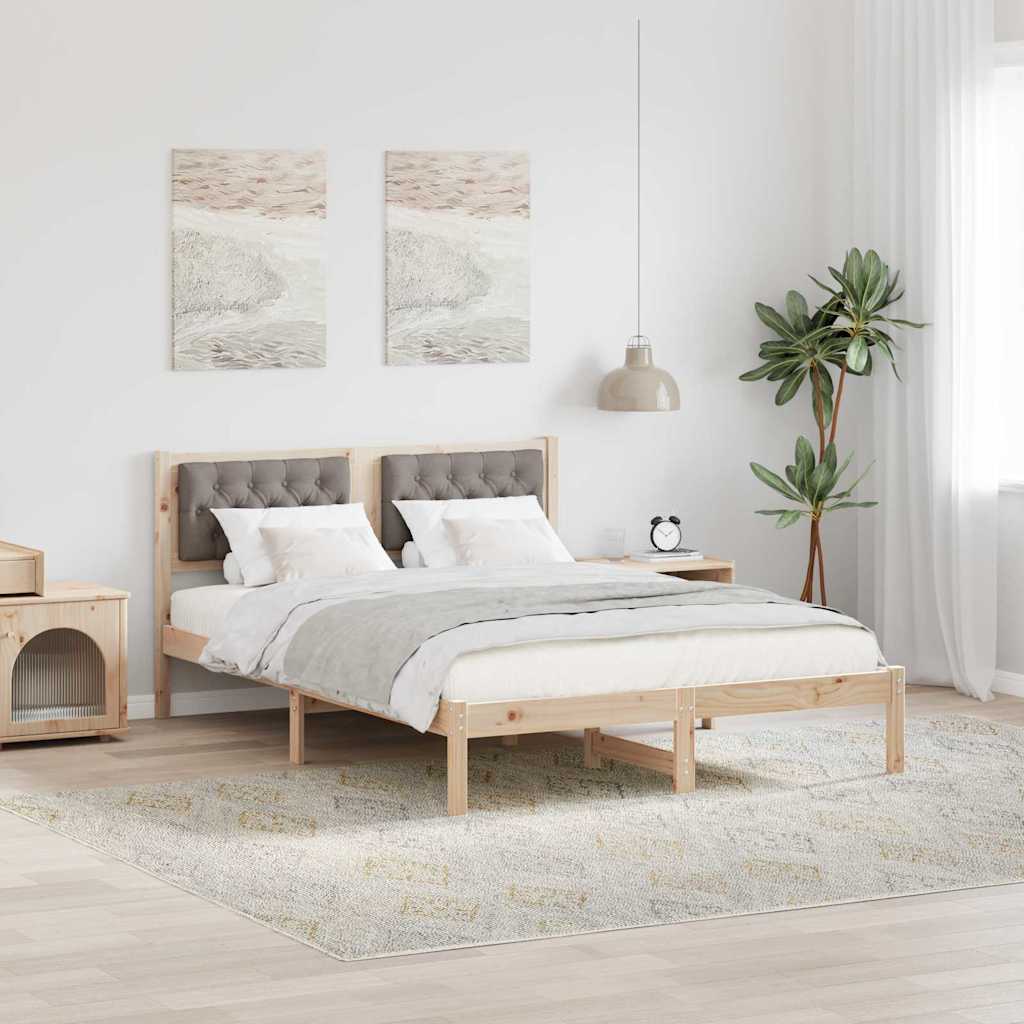 Bettrahmen mit Kopfteil Taupe 150 x 200 cm Massives Kiefernholz