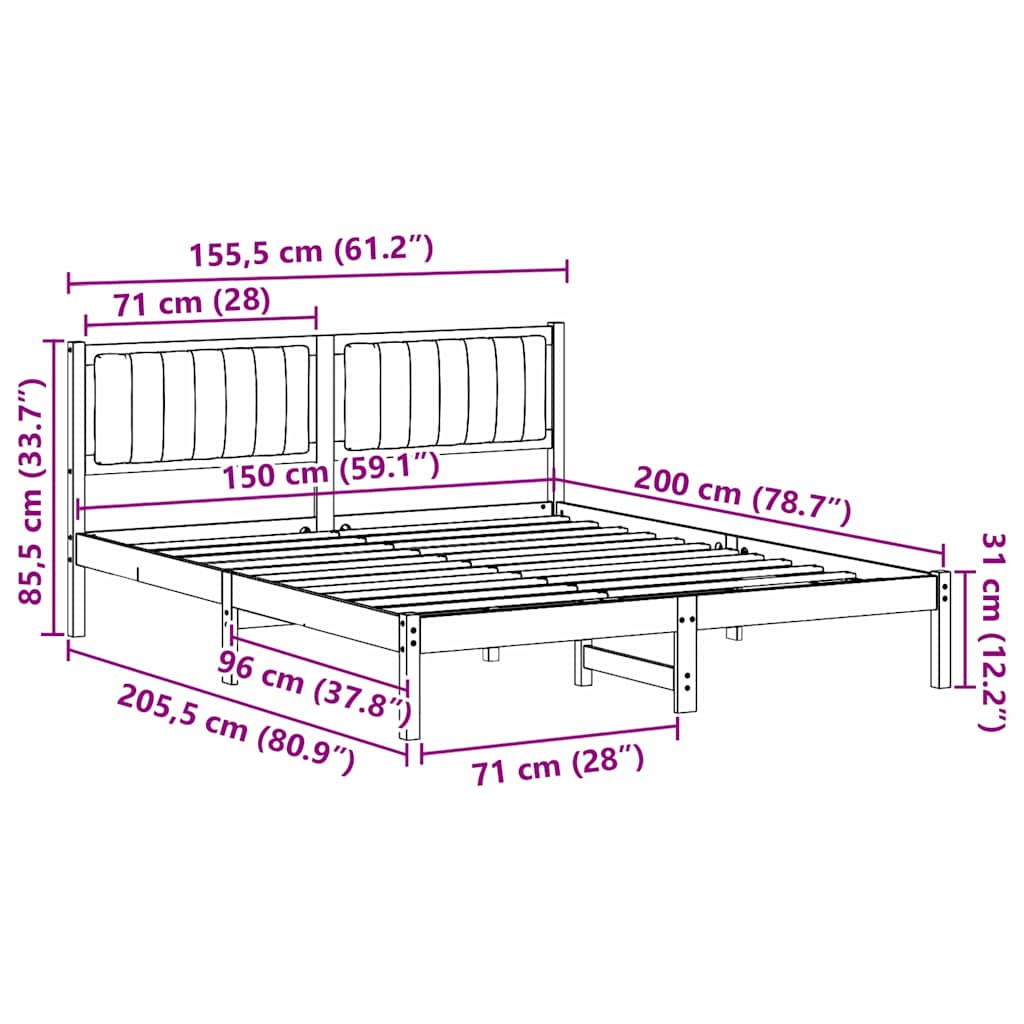 Bettgestell mit gepolstertem Kopfteil Schwarz 150 x 200 cm