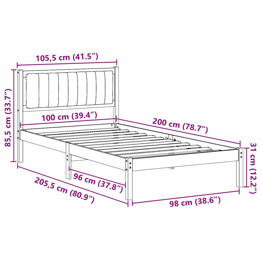 Bettgestell mit gepolstertem Kopfteil Schwarz 100 x 200 cm