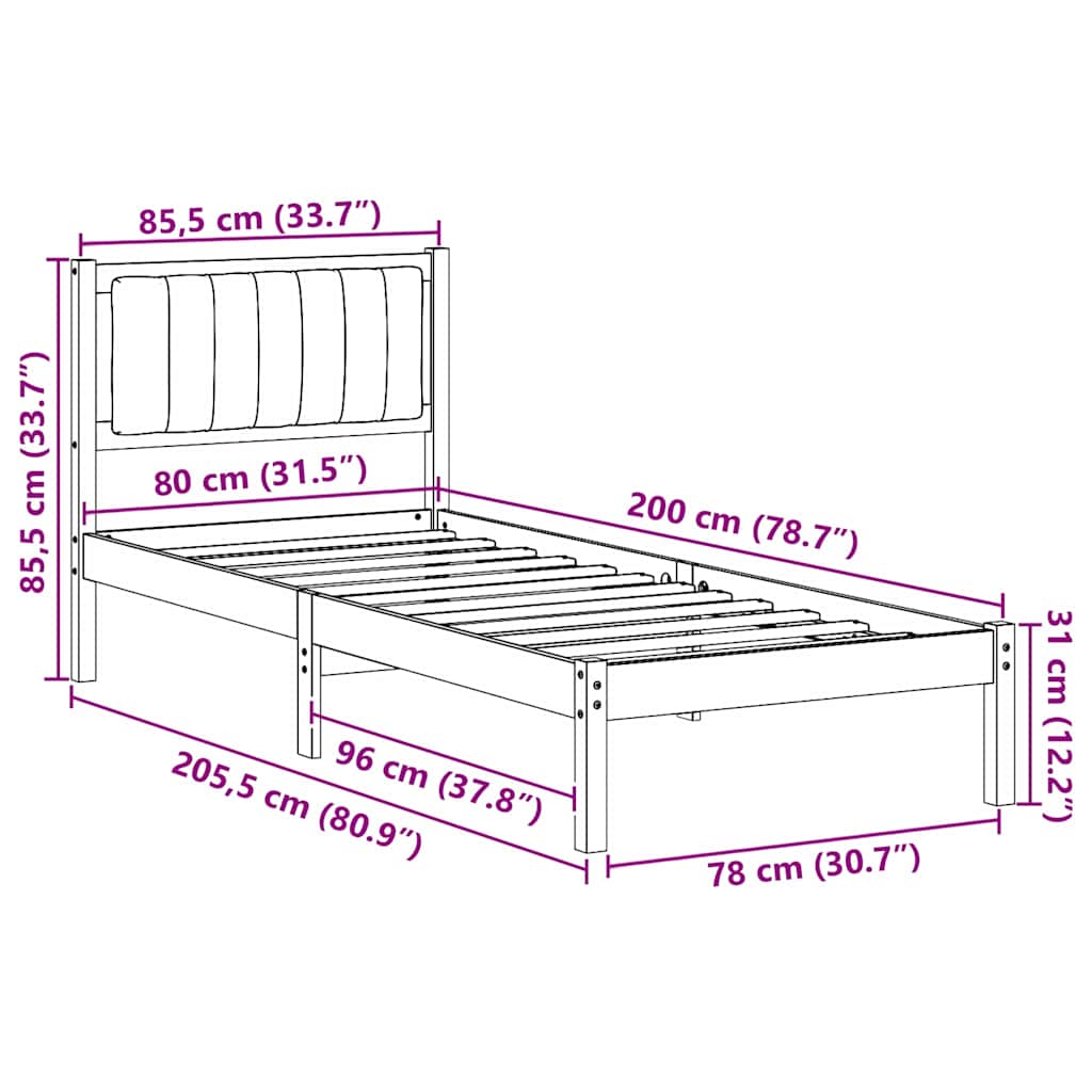 Bettgestell mit gepolstertem Kopfteil Dunkelgrau 80 x 200 cm