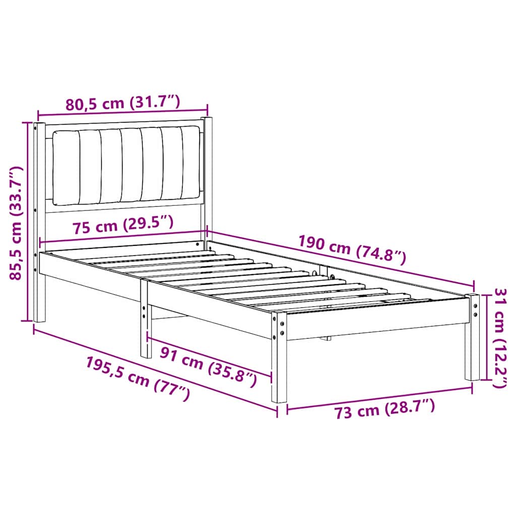 Bettgestell mit gepolstertem Kopfteil Dunkelgrau 75 x 190 cm
