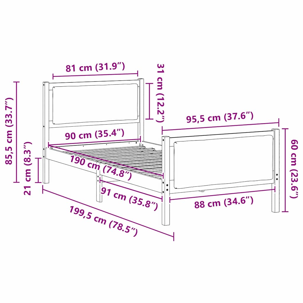 Bettrahmen mit Kopfteil Taupe 90 x 190 cm Stoff