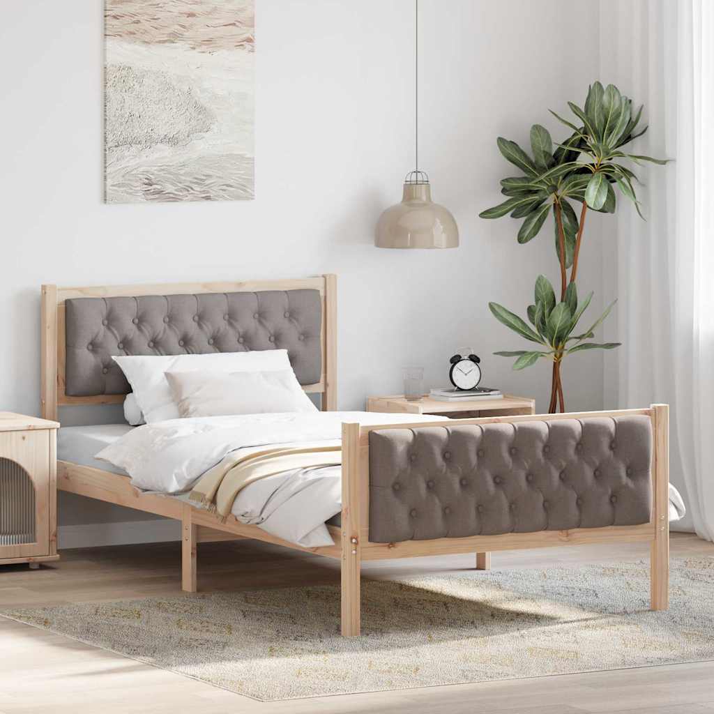 Bettrahmen mit Kopfteil Taupe 100 x 200 cm Massives Kiefernholz