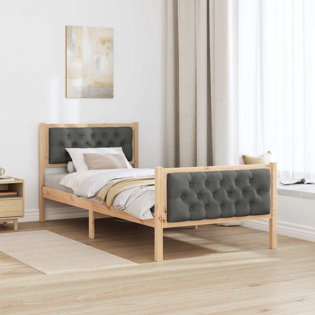 Bettrahmen Dunkelgrau 90 x 190 cm Massives Kiefernholz