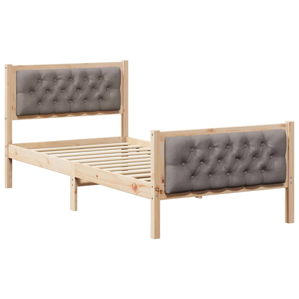 Bettrahmen mit Kopfteil Taupe 90 x 190 cm Massives Kiefernholz