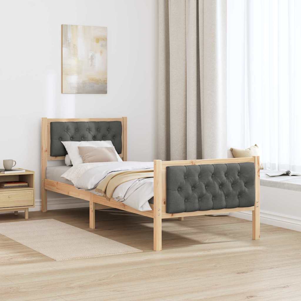 Bettrahmen Dunkelgrau 75 x 190 cm Massives Kiefernholz