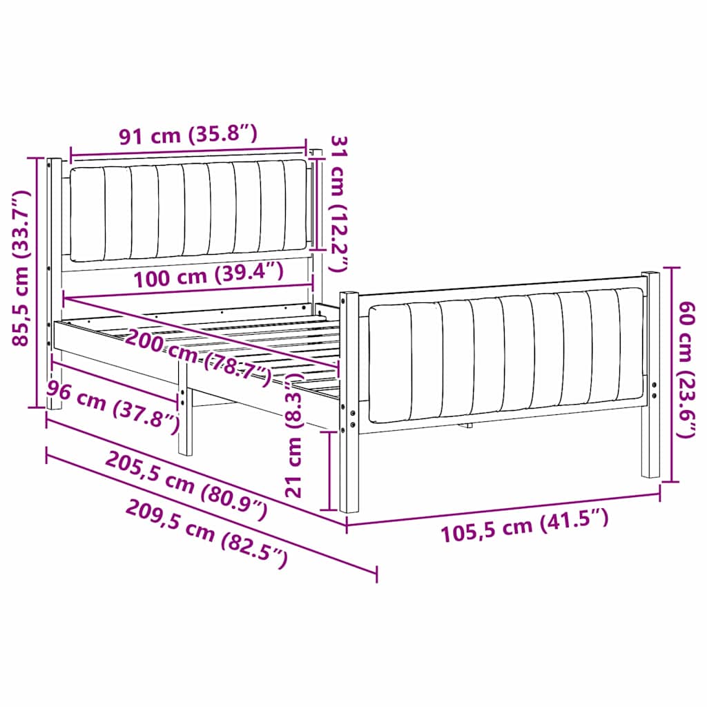 Bettgestell Braun und hellgrau 100 x 200 cm Massivholz Kiefer