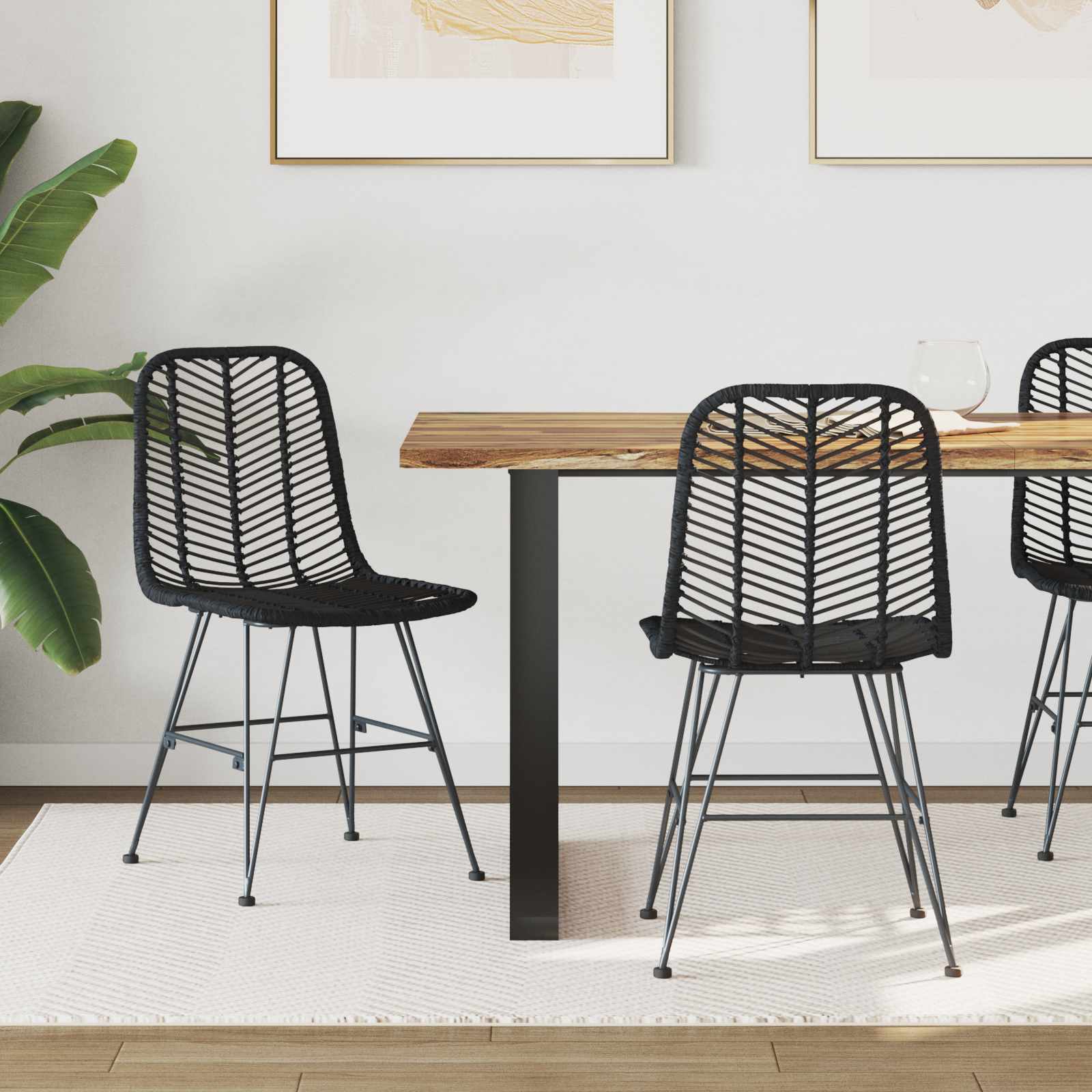 Esszimmerstuhl 2 pcs Rattan und Eisen Schwarz