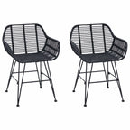 Esszimmerstuhl 2 pcs Rattan und Eisen Schwarz 55 x 50 x 74 cm
