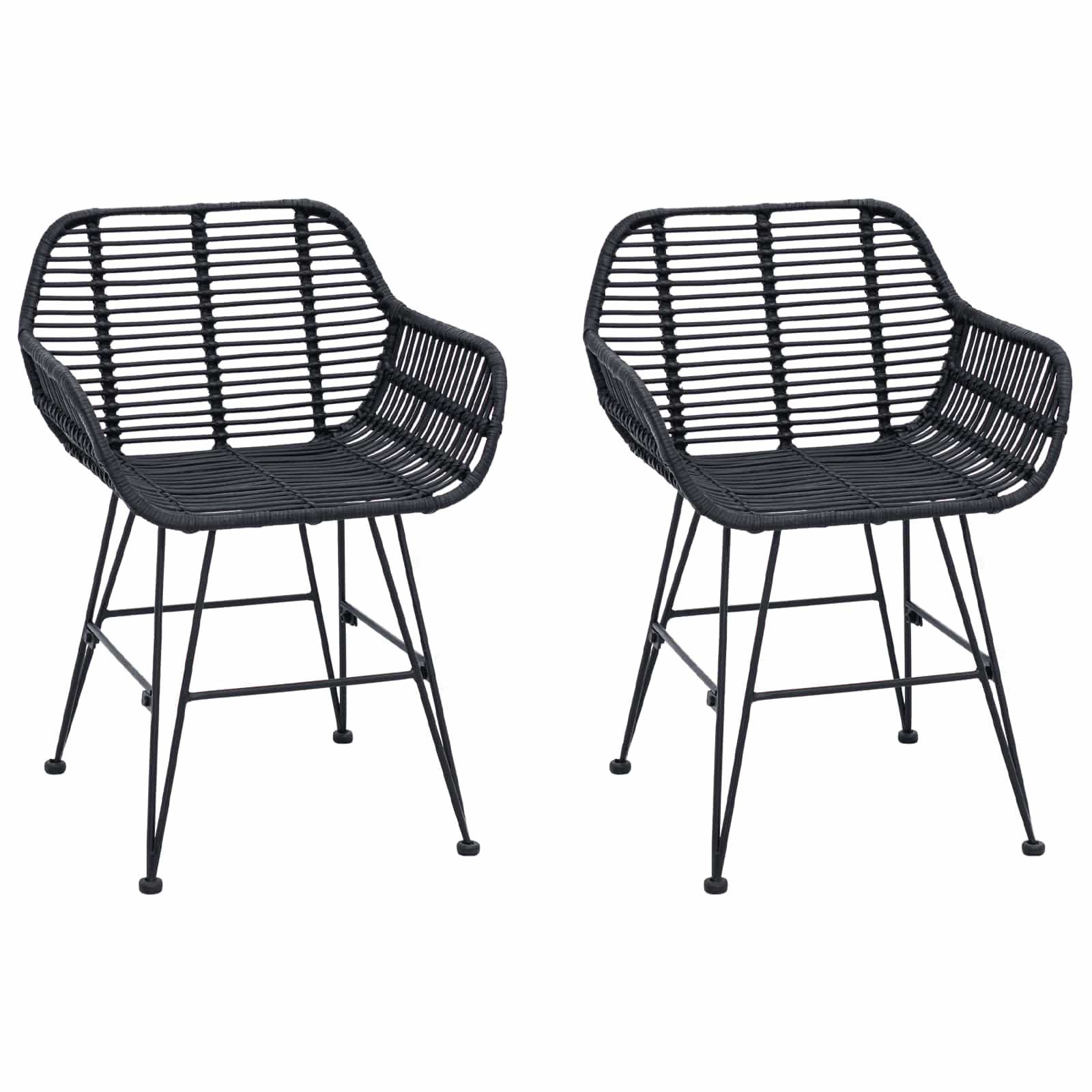 Esszimmerstuhl 2 pcs Rattan und Eisen Schwarz 55 x 50 x 74 cm