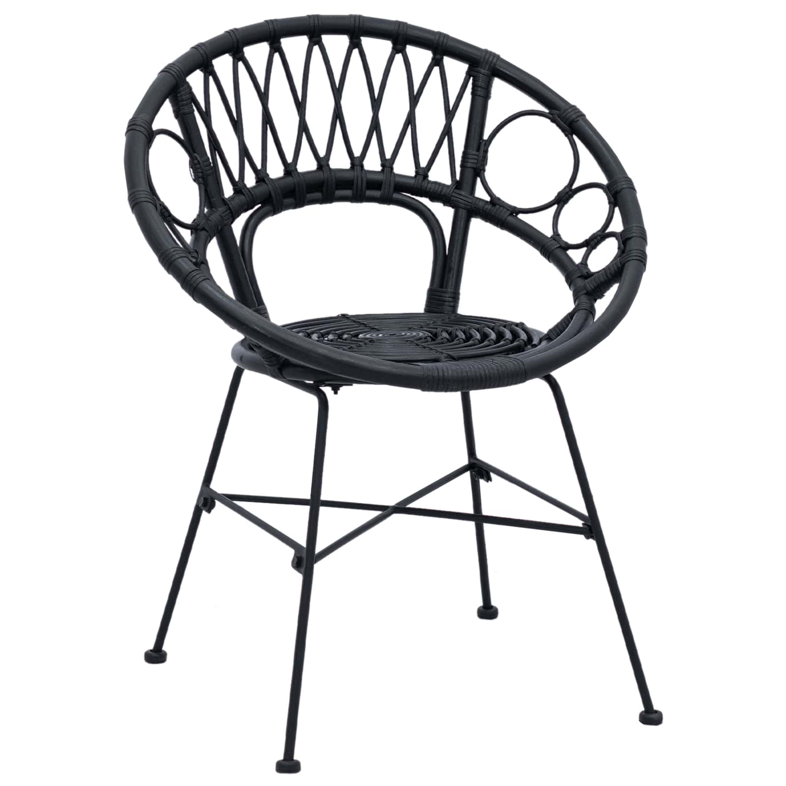 Esszimmerstuhl 2 pcs Rattan und Eisen Schwarz 54 x 65 x 82 cm