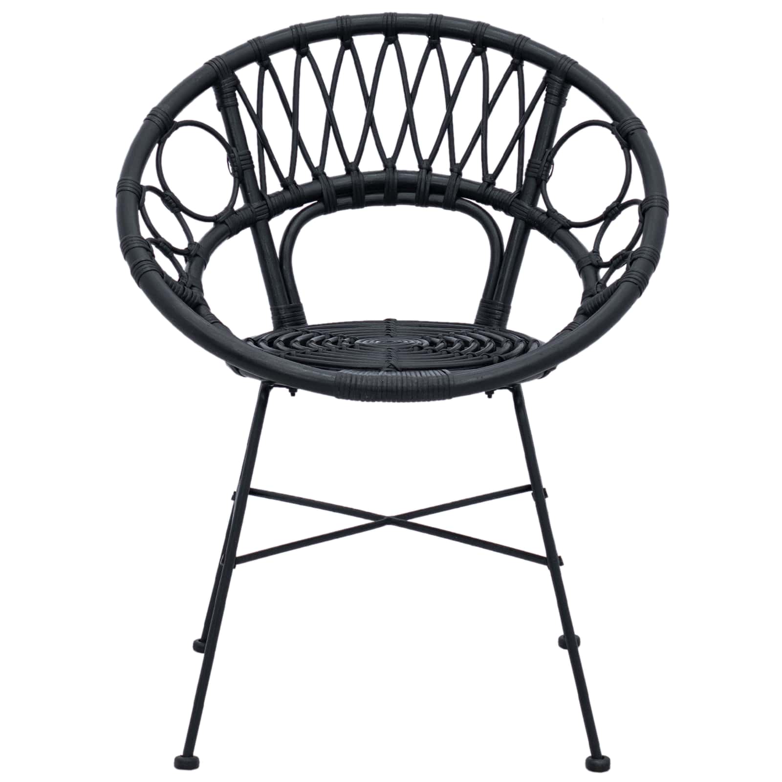 Esszimmerstuhl 2 pcs Rattan und Eisen Schwarz 54 x 65 x 82 cm