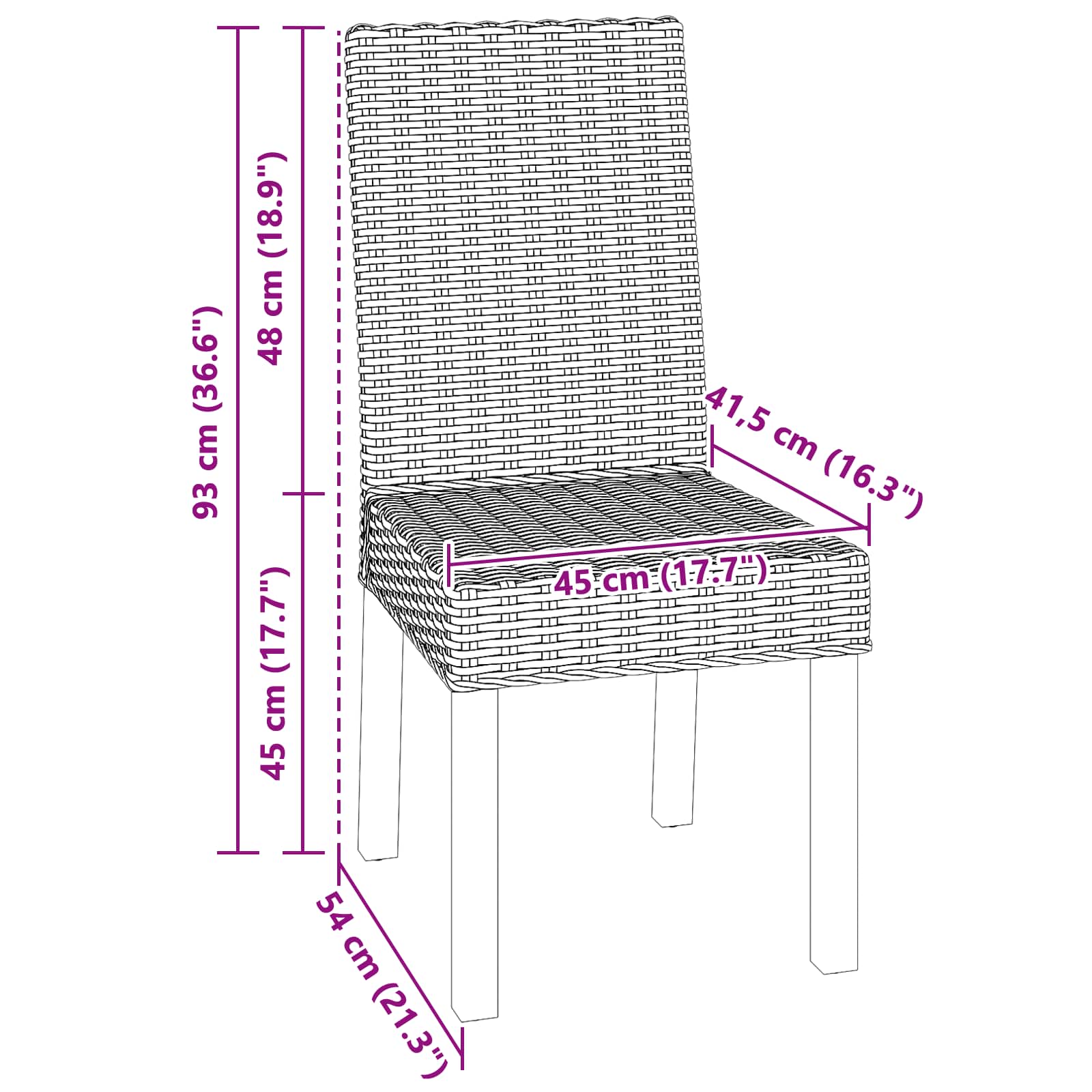Esszimmerstuhl 2 pcs Kubu-Rattan und Massivholz aus Mahagoni