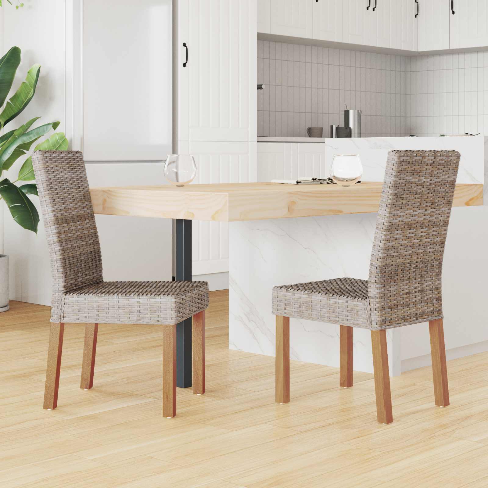 Esszimmerstuhl 2 pcs Kubu-Rattan und Massivholz aus Mahagoni