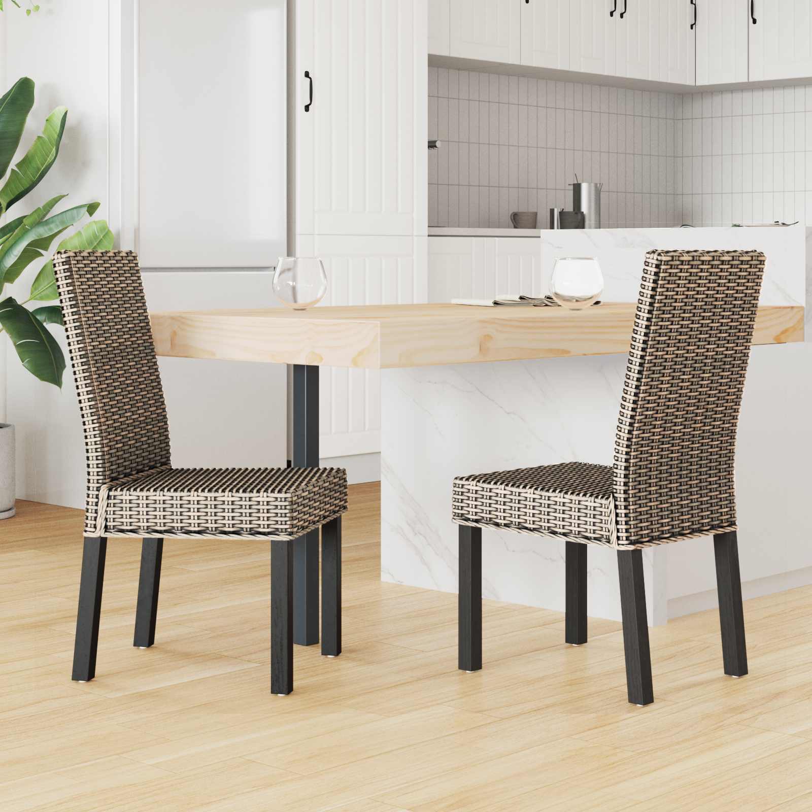 Esszimmerstuhl 2 pcs Kubu-Rattan und Massivholz aus Mahagoni