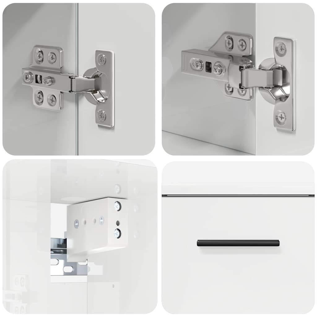 Badezimmermöbel-Set 2 pcs Hochglanz Weiß Sperrholz und Metall