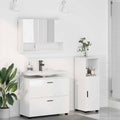 Badezimmermöbel-Set 3 pcs Hochglanz Weiß Sperrholz und Metall