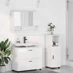 Badezimmermöbel-Set 3 pcs Hochglanz Weiß Sperrholz und Metall