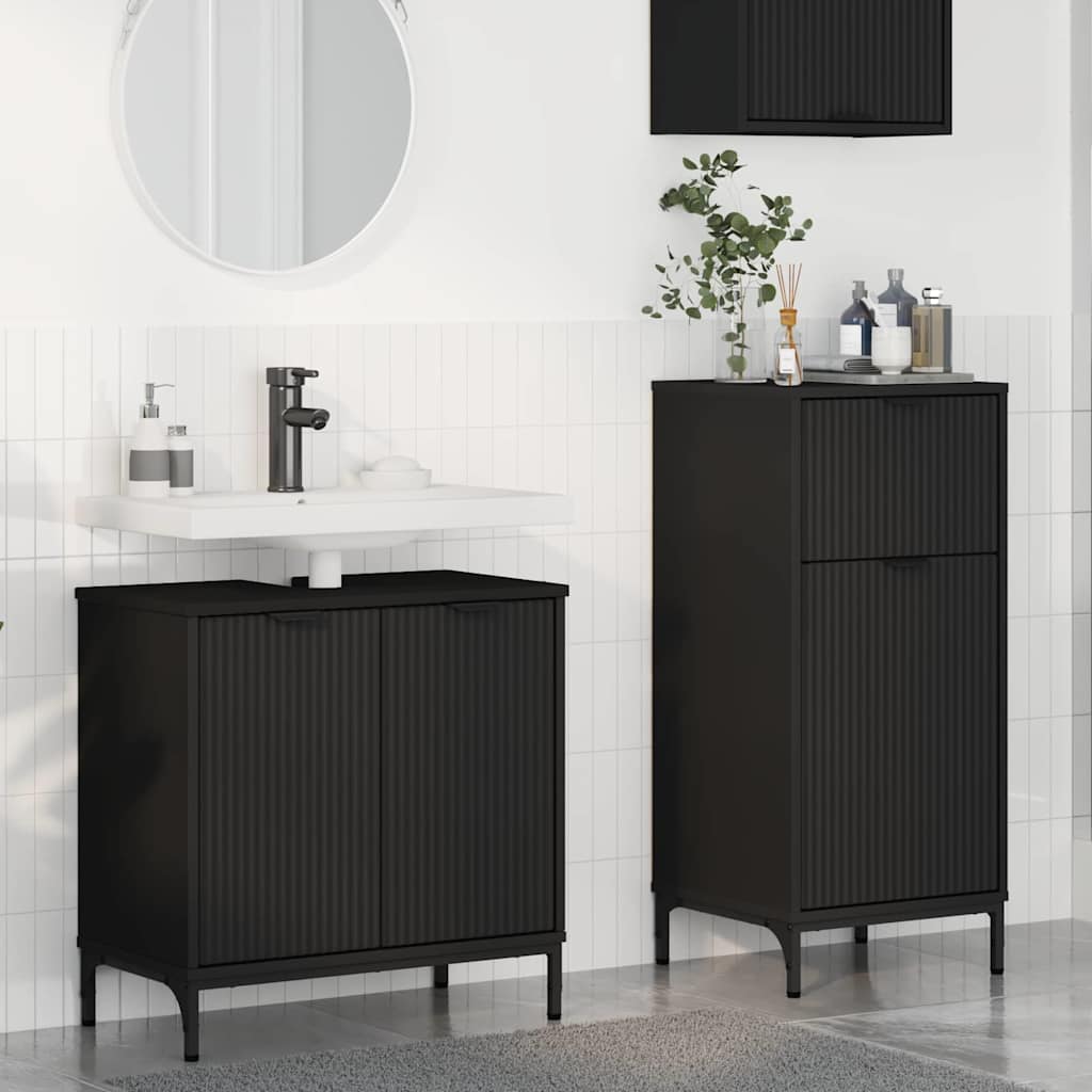Badezimmermöbel-Set mit Tür 2 pcs Schwarz Sperrholz und Metall