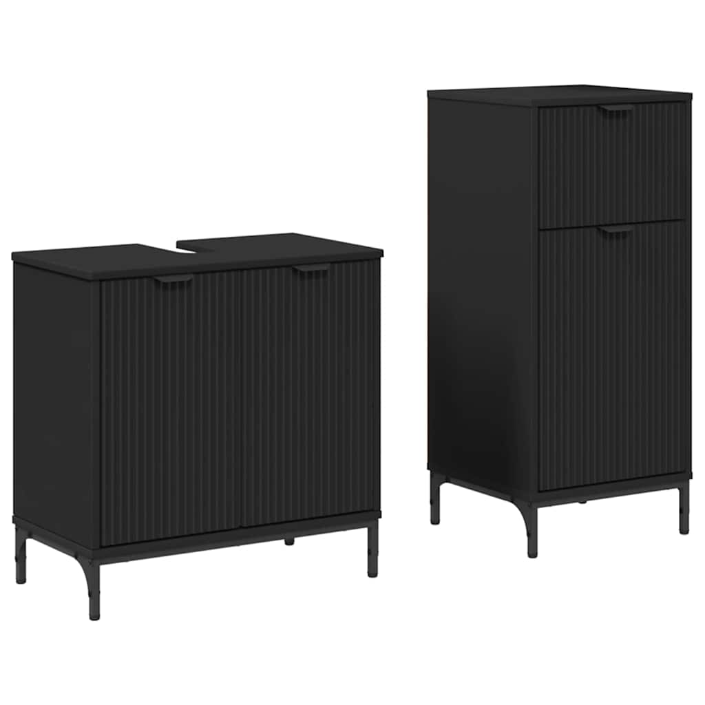 Badezimmermöbel-Set mit Tür 2 pcs Schwarz Sperrholz und Metall
