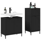 Badezimmermöbel-Set mit Tür 2 pcs Schwarz Sperrholz und Metall