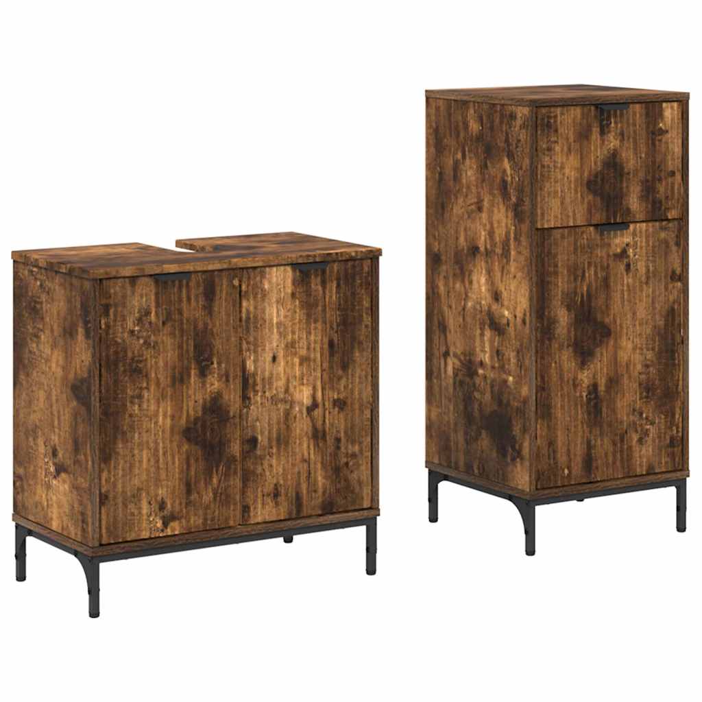 Badezimmermöbel-Set mit Schubladen 2 pcs Geräucherte Eiche