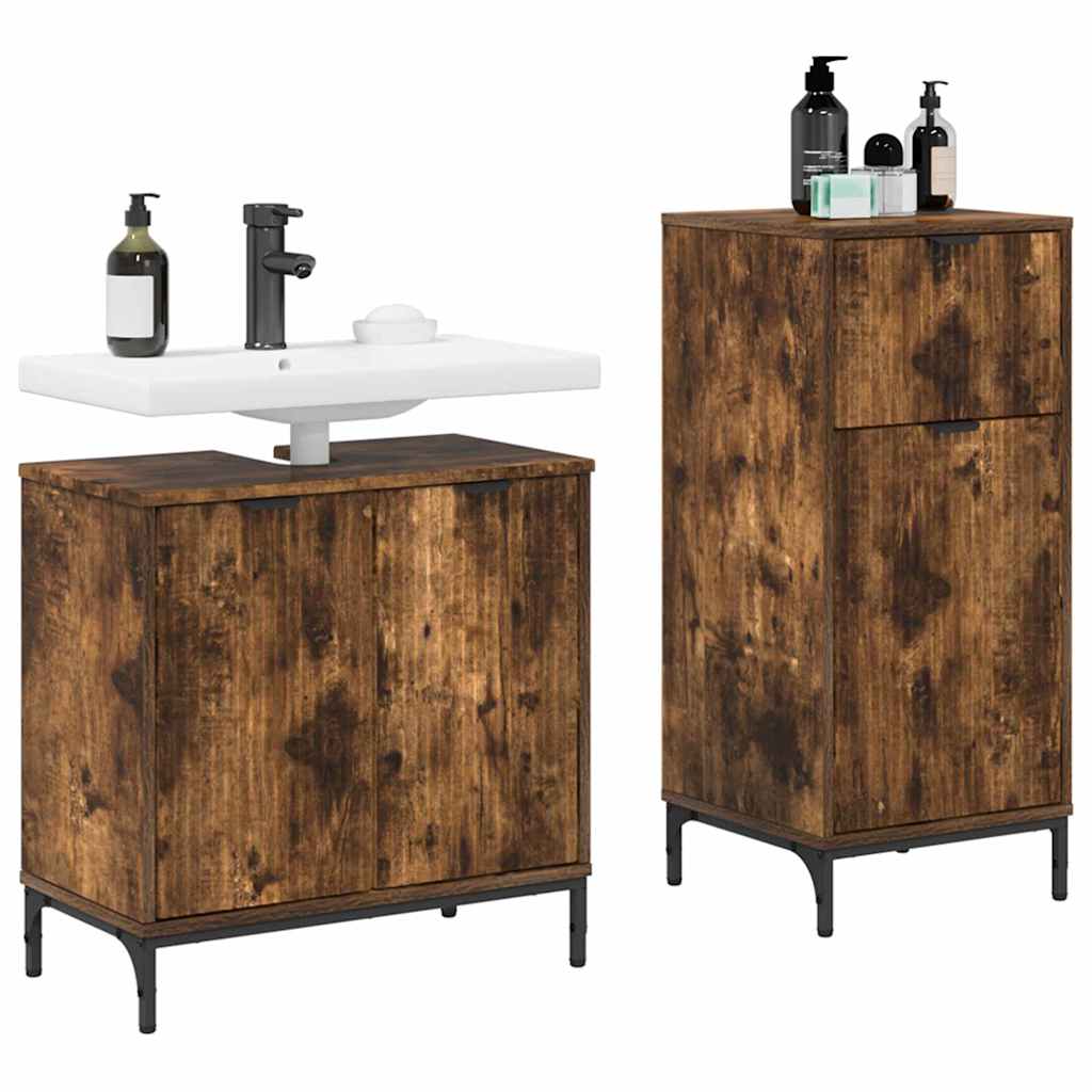 Badezimmermöbel-Set mit Schubladen 2 pcs Geräucherte Eiche