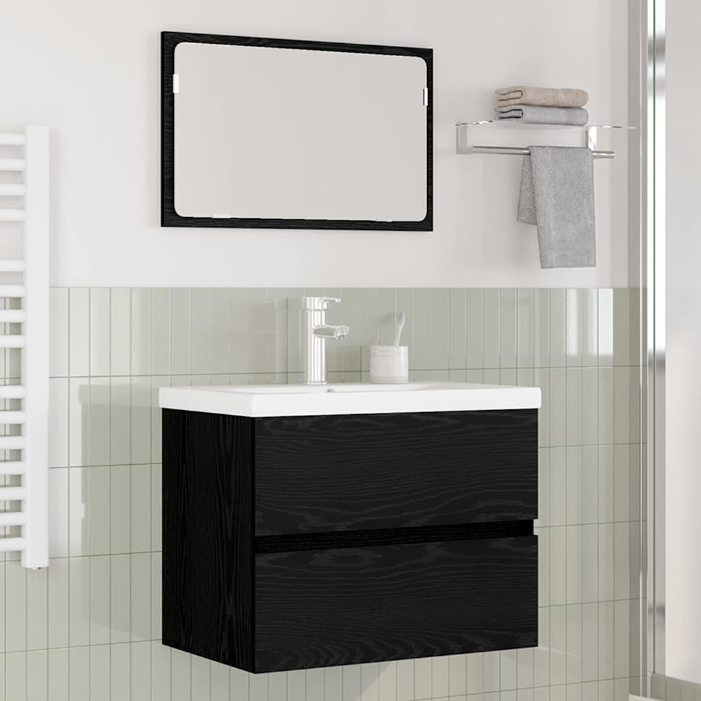 Badezimmermöbel-Set 3 pcs Schwarz Eichen-Optik Holzwerkstoff