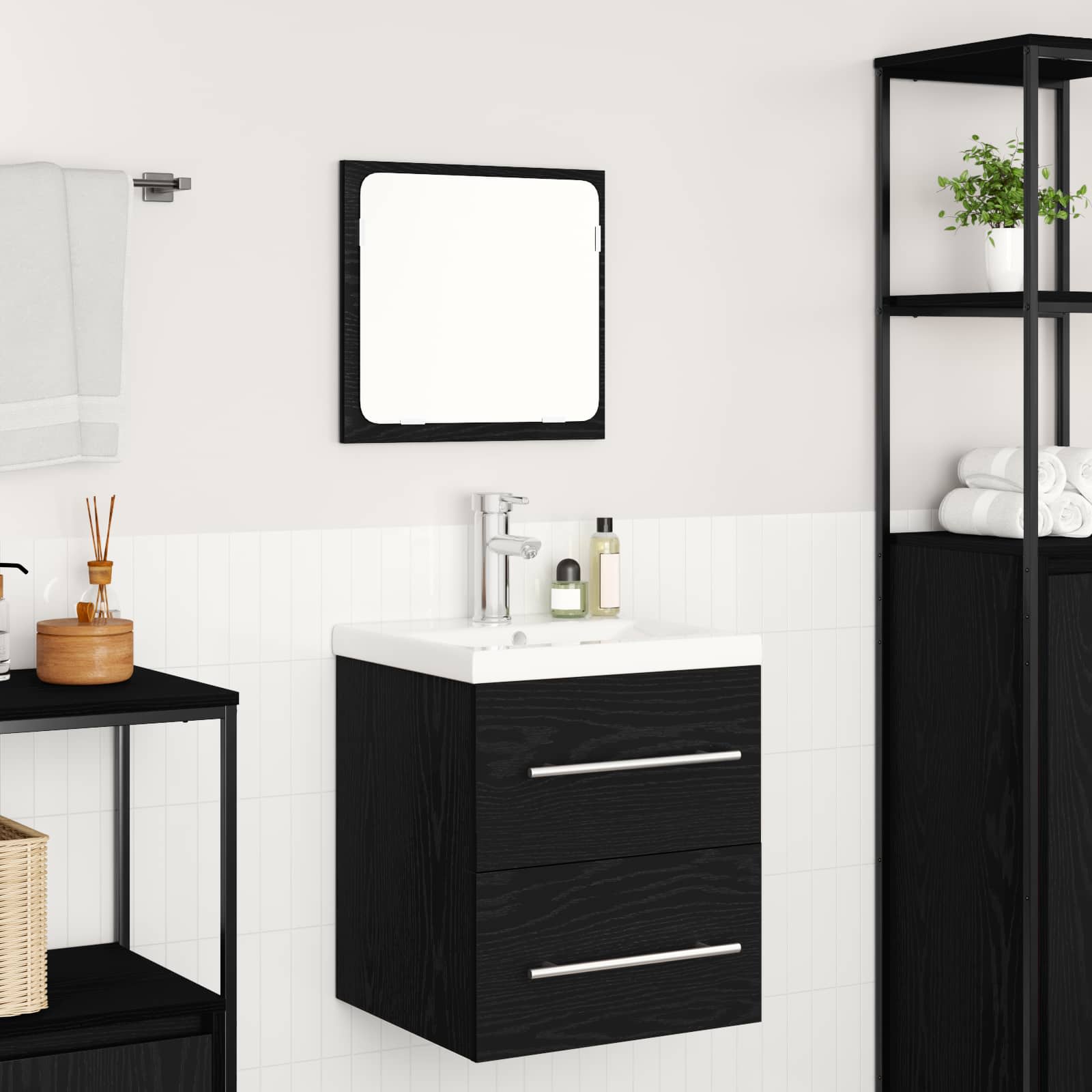 Badezimmermöbel-Set 2 pcs Schwarz Eichen-Optik Holzwerkstoff