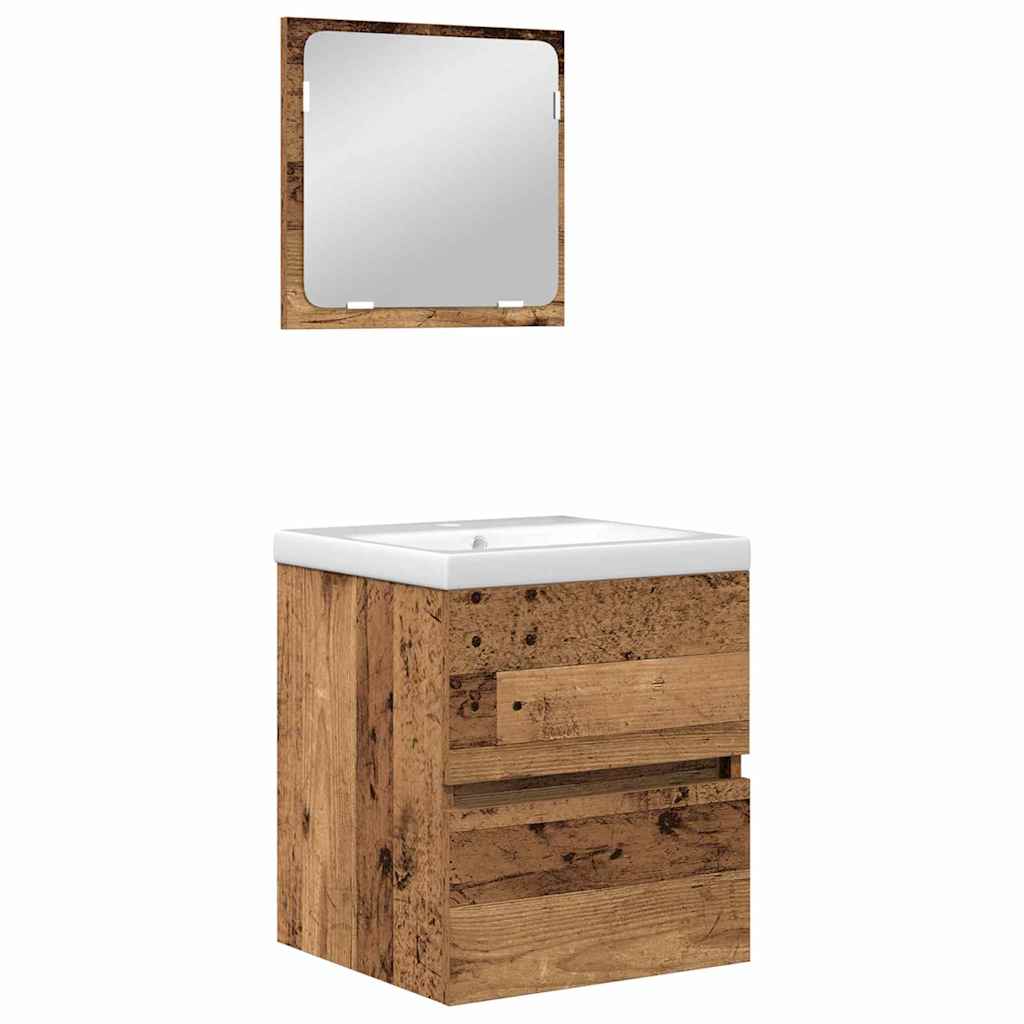 Badezimmermöbel-Set 2 pcs Altes Holz und Weiß Holzwerkstoff