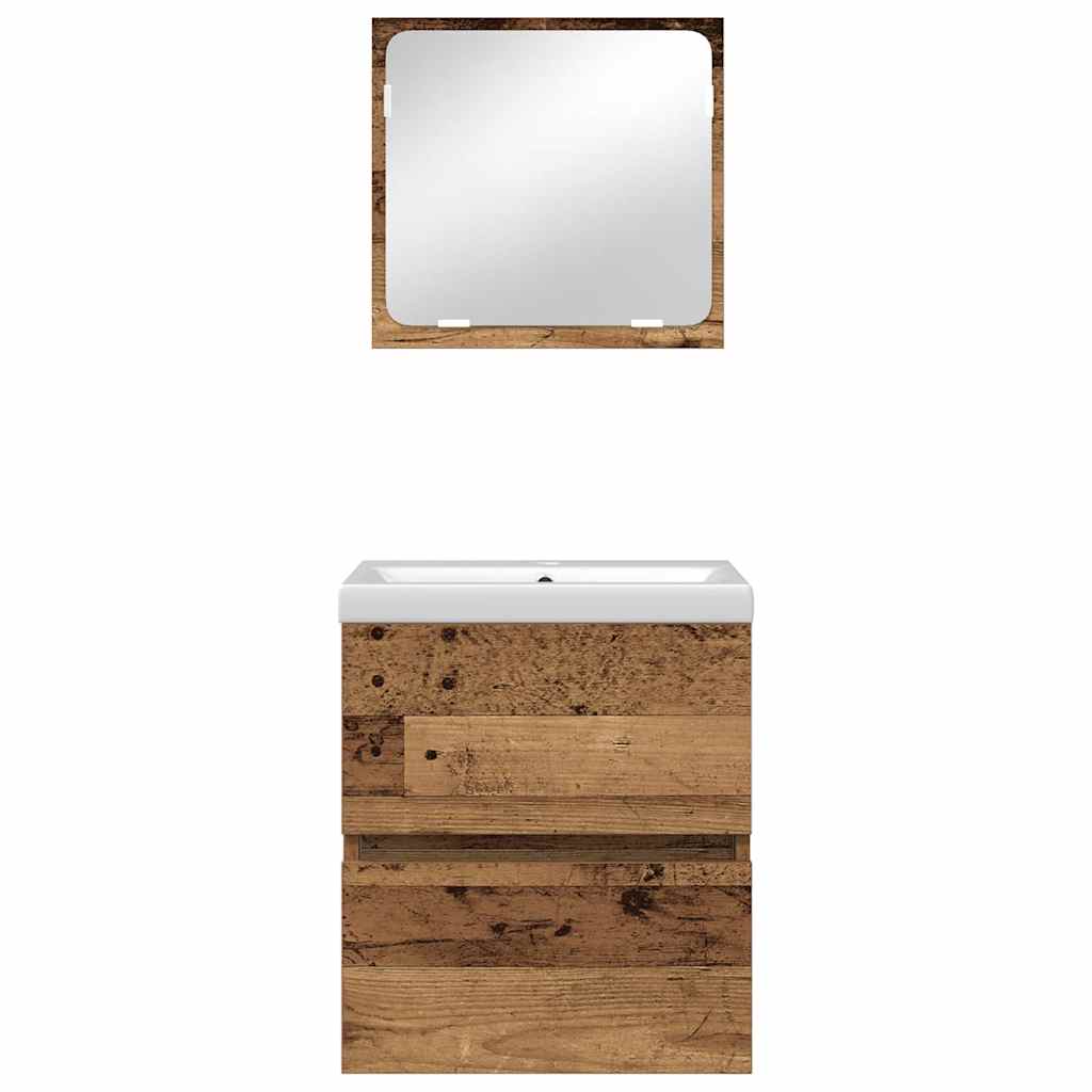 Badezimmermöbel-Set 2 pcs Altes Holz und Weiß Holzwerkstoff